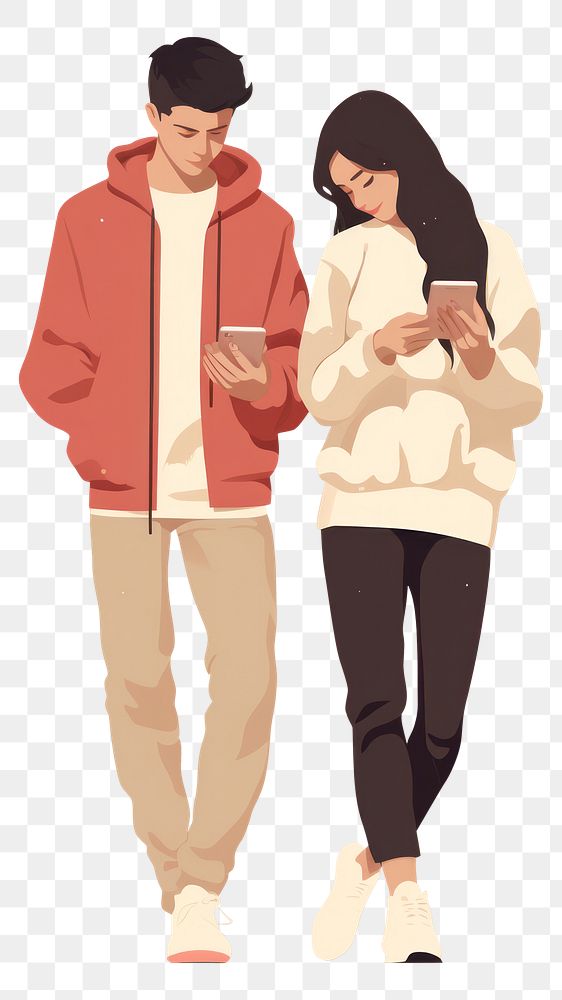 PNG Teen couple use phone together adult face advertisement. AI generated Image by rawpixel.