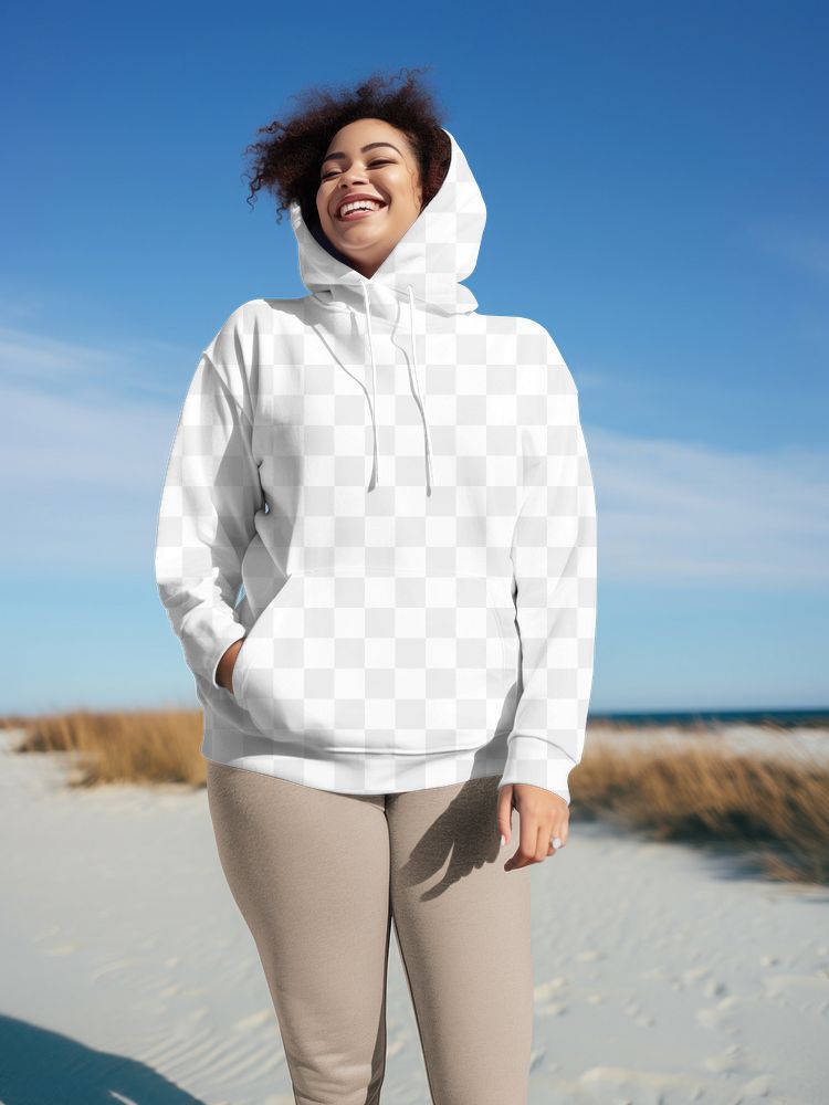 Women's hoodie png, transparent fashion mockup