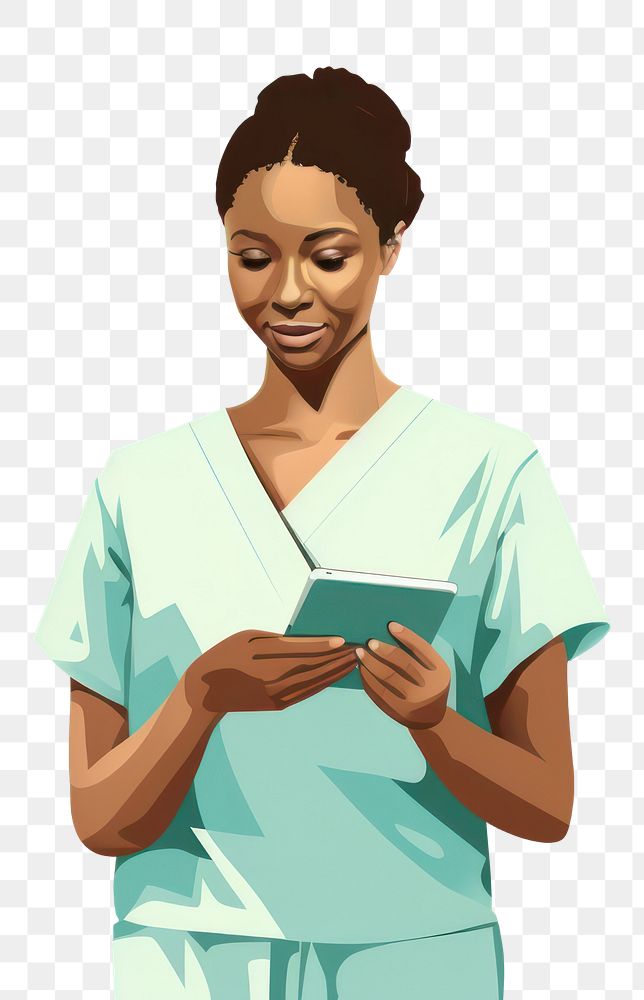 PNG Female nurse holding tablet hospital adult stethoscope. AI generated Image by rawpixel.