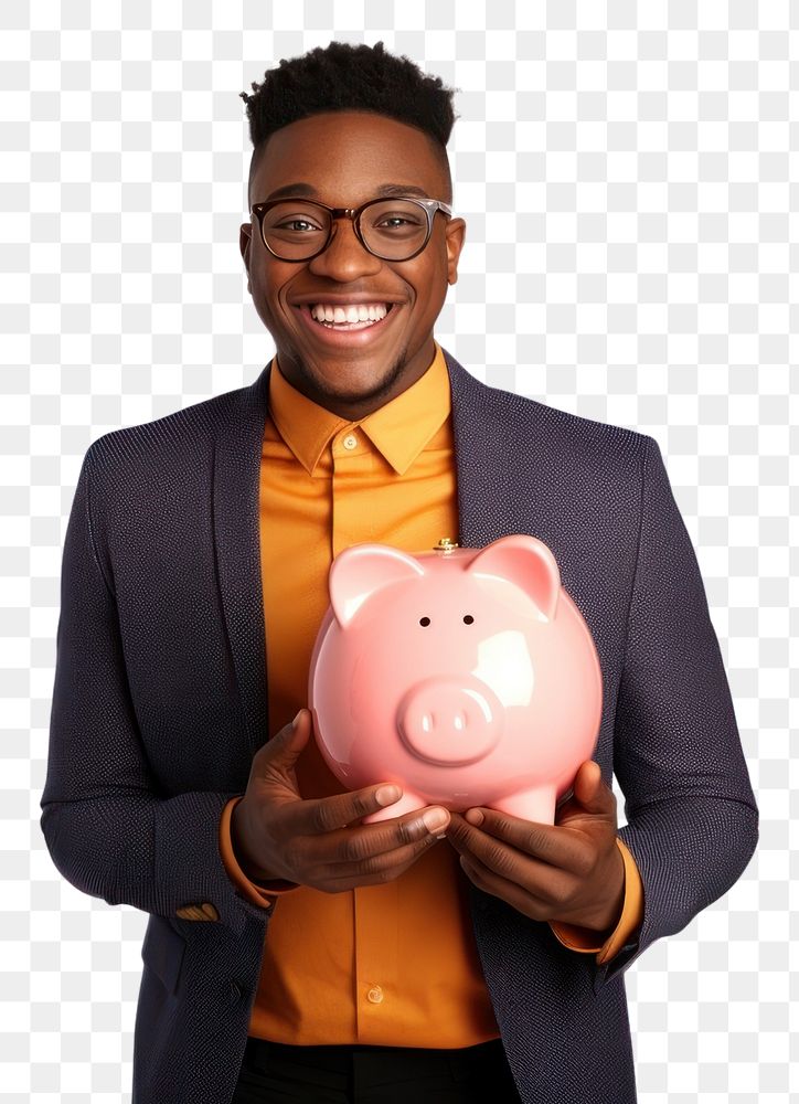 PNG Piggybank glasses holding adult. AI generated Image by rawpixel.