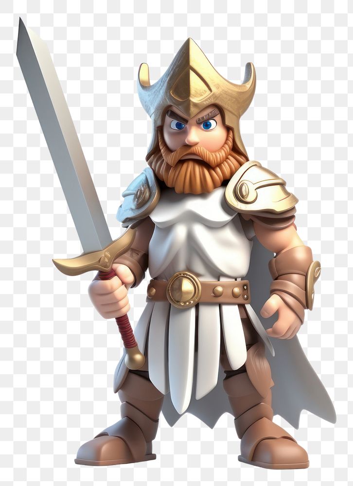 PNG Warrior holding a sword cartoon white background representation. 