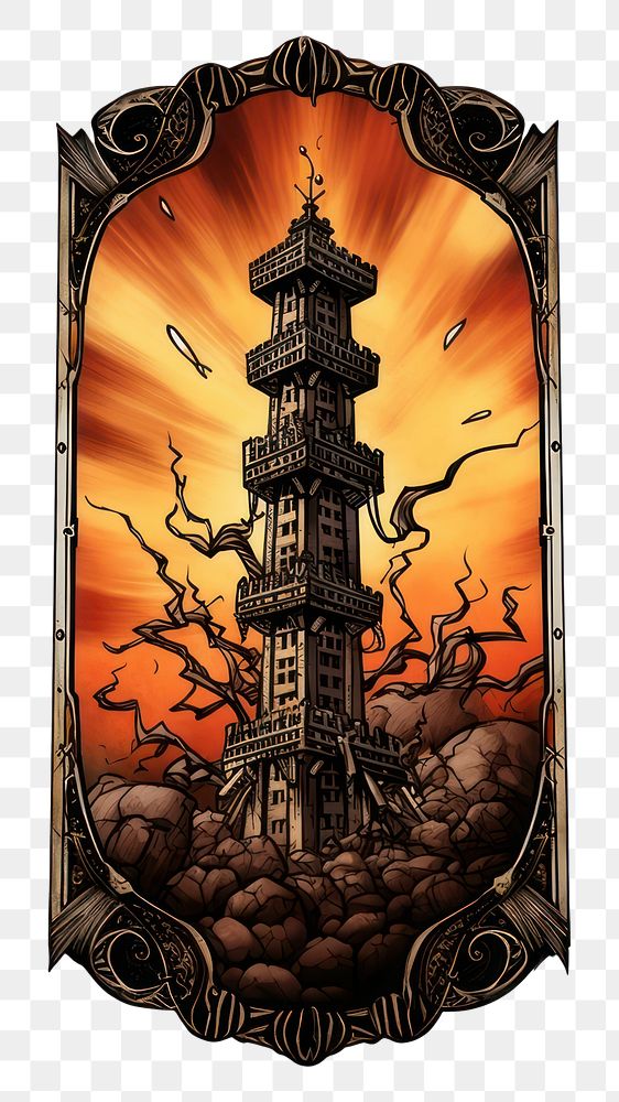 PNG Tarot card tower white background representation. AI generated Image by rawpixel.