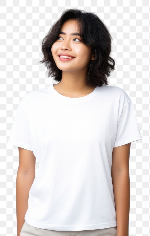 PNG White T shirt smile portrait t-shirt. AI generated Image by rawpixel.