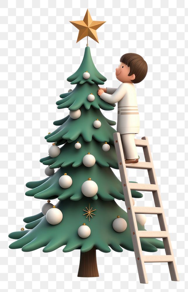 PNG A girl decorating a christmas tree standing ladder anticipation. AI generated Image by rawpixel.