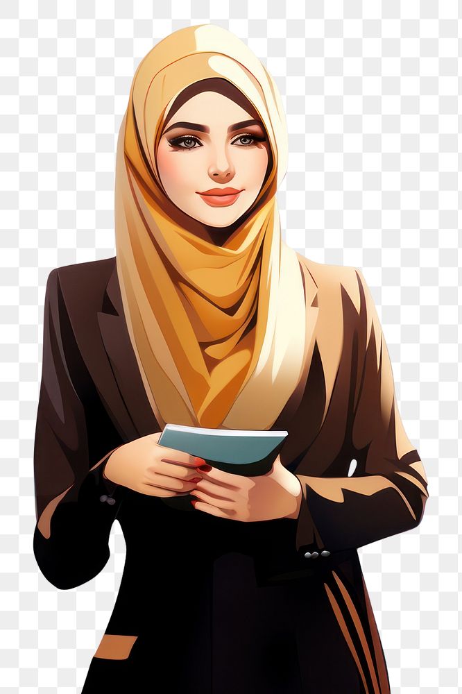 PNG Muslim businesswoman scarf white background technology. AI generated Image by rawpixel.