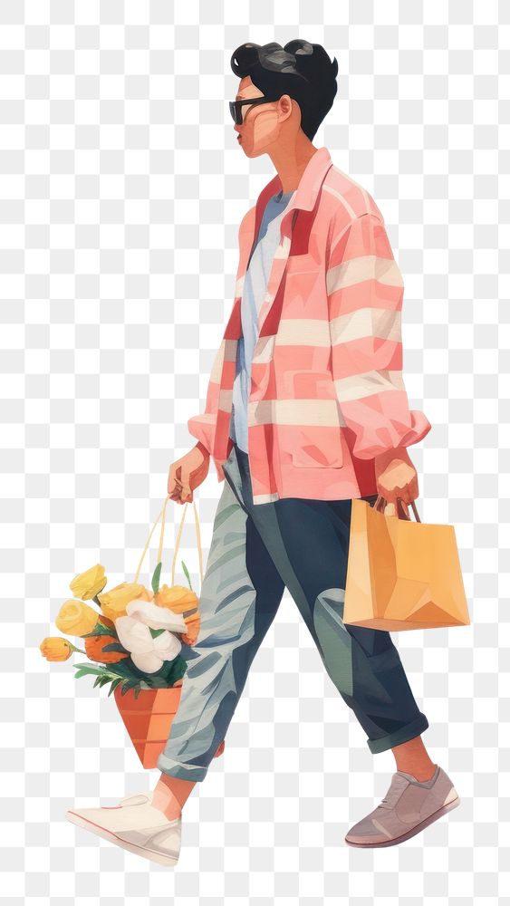 PNG Character walking flower shopping. AI generated Image by rawpixel.