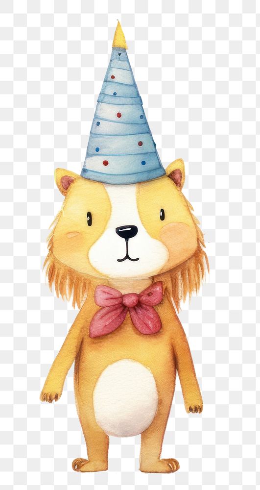 PNG Birthday lion cartoon, watercolor illustration, transparent background