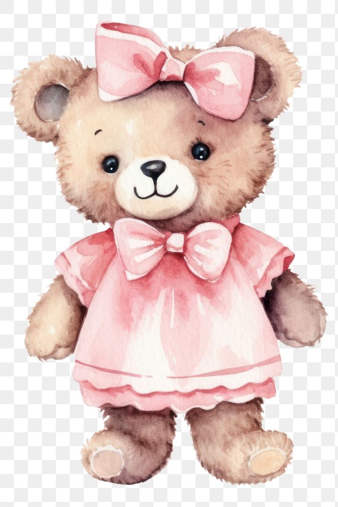 PNG Girl teddy bear, watercolor illustration, transparent background