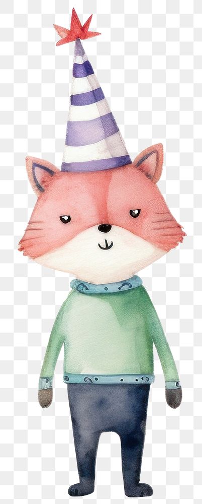 PNG Birthday fox cartoon, watercolor illustration, transparent background