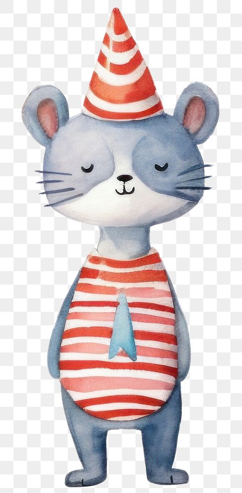 PNG Birthday rat cartoon, watercolor illustration, transparent background