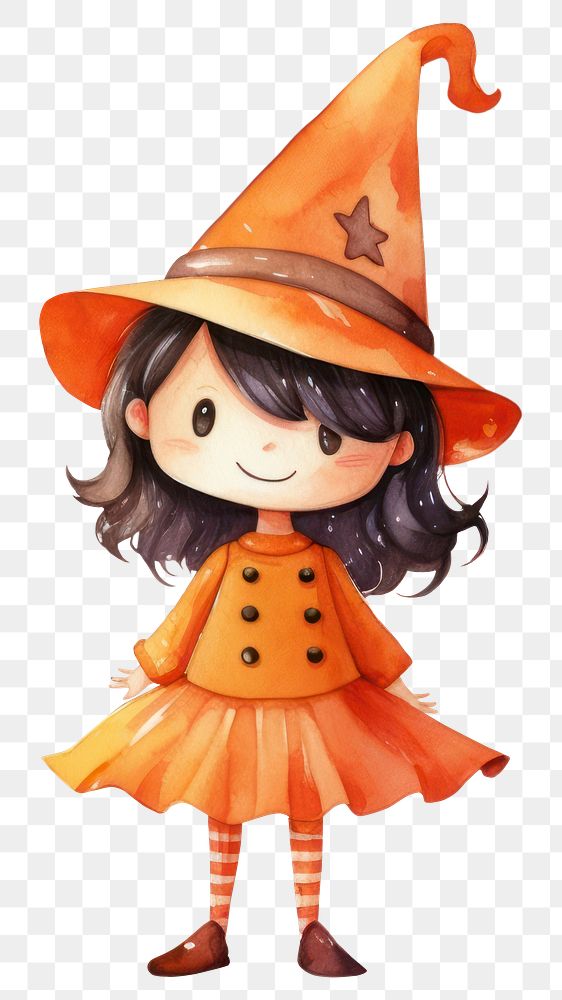 PNG Little witch, watercolor illustration, transparent background