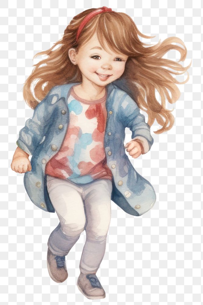PNG Cute little girl, watercolor illustration, transparent background