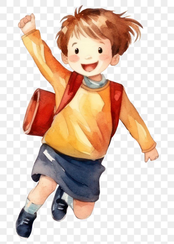 PNG Happy boy student, watercolor illustration, transparent background
