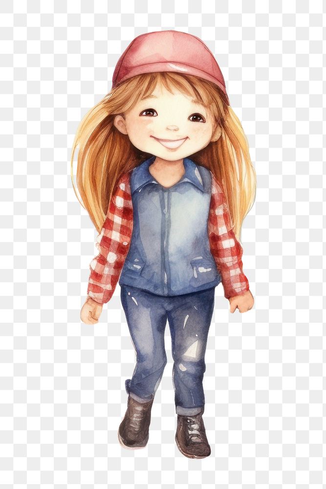 PNG Little girl smiling, watercolor illustration, transparent background