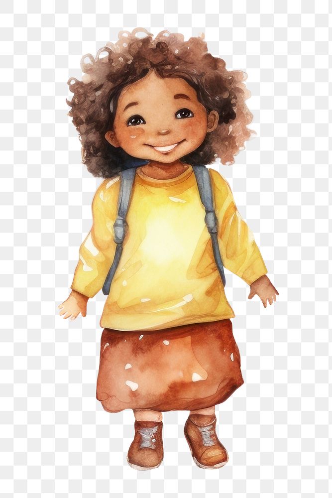 PNG Little student girl, watercolor illustration, transparent background