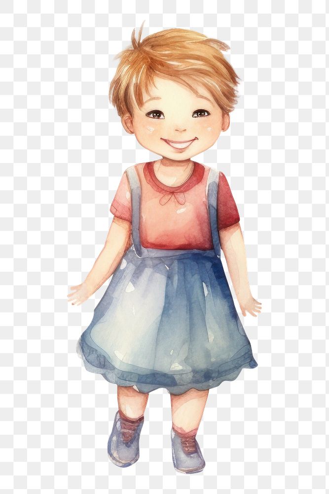 PNG Little girl smiling, watercolor illustration, transparent background