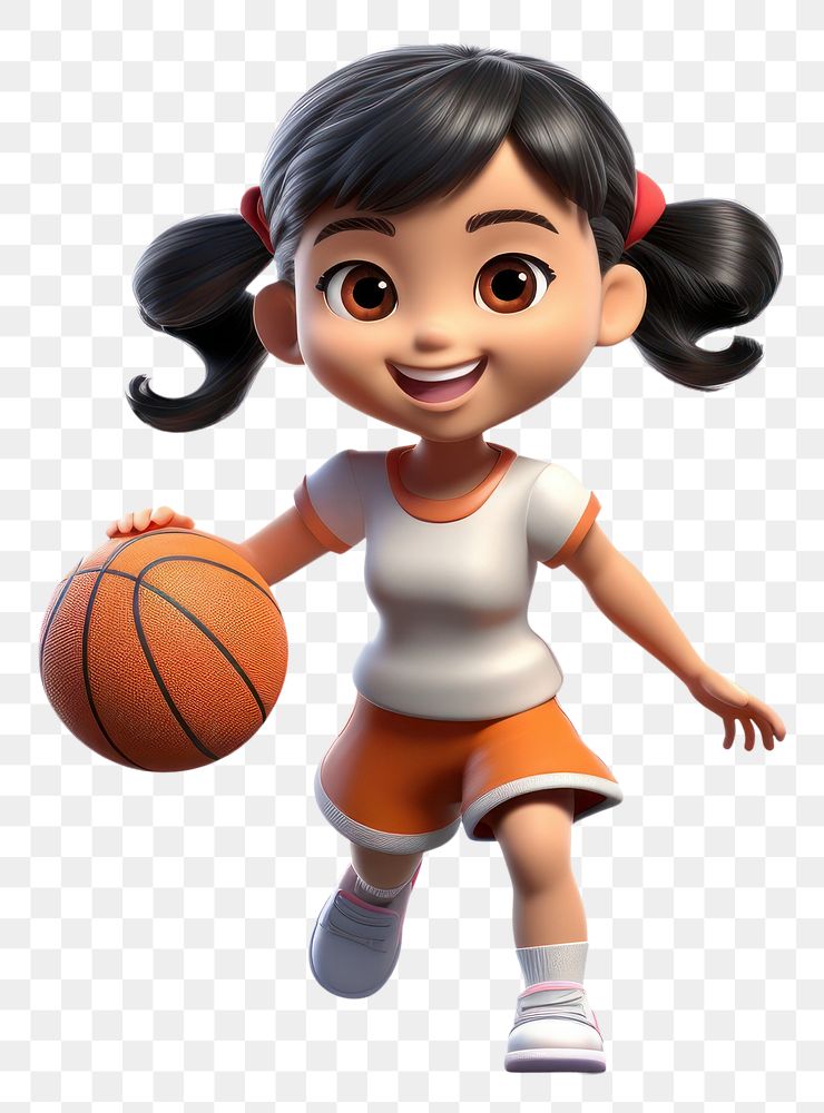 PNG Little asian girl basketball player holding game ball smiling cartoon sports. AI generated Image by rawpixel.