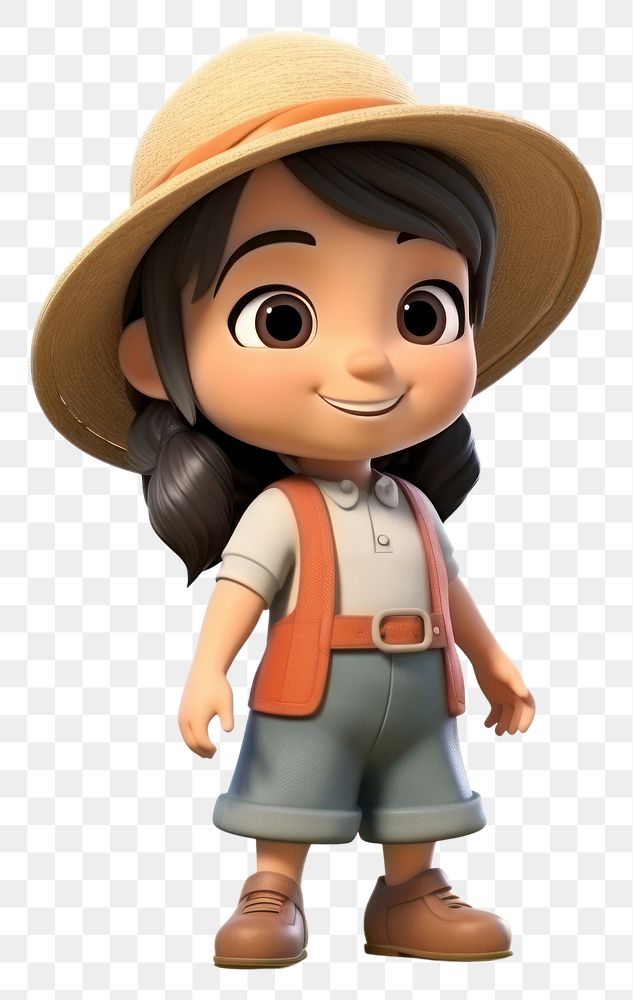 PNG Little farmer asian girl cartoon smiling toy. 