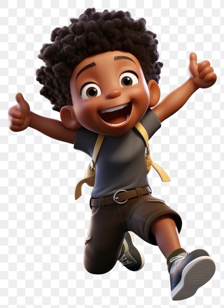 PNG Little kid black boy jumping smiling cartoon toy
