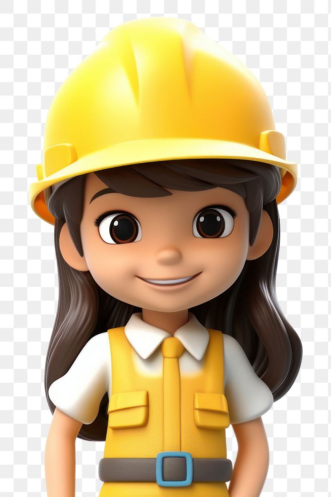 PNG Little student asian girl wearing yellow construction helmet smiling cartoon hardhat. AI generated Image by rawpixel.