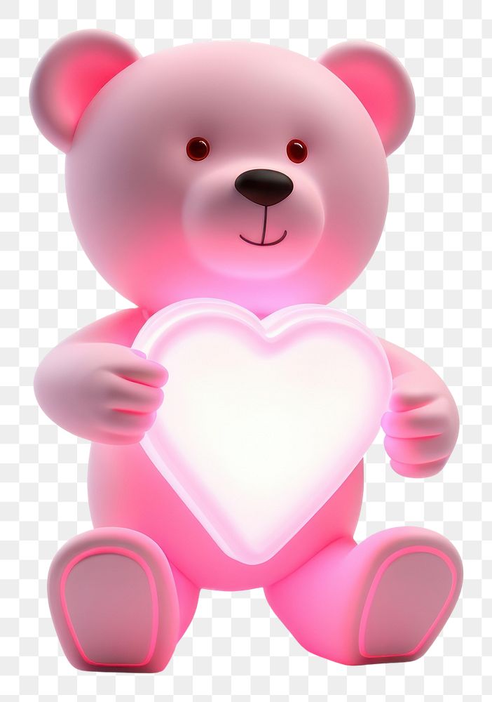PNG Bear holding neon heart cute toy white background. AI generated Image by rawpixel.