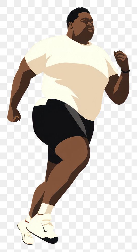 PNG  Chubby black man running footwear shorts adult. AI generated Image by rawpixel.