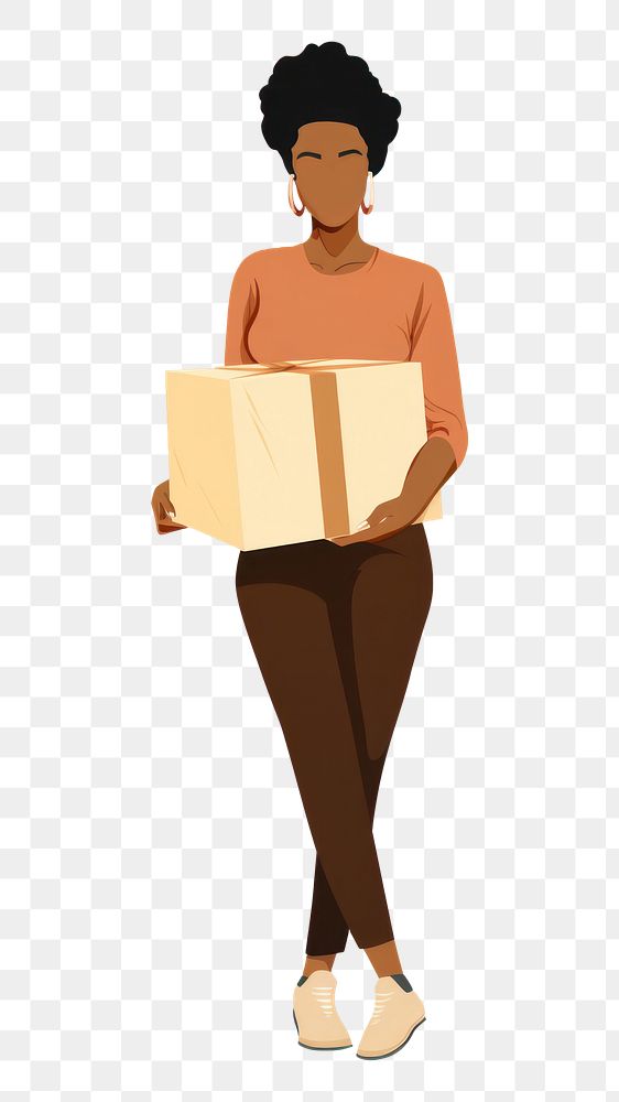 PNG African American woman holding delivery box cardboard adult happiness. AI generated Image by rawpixel.