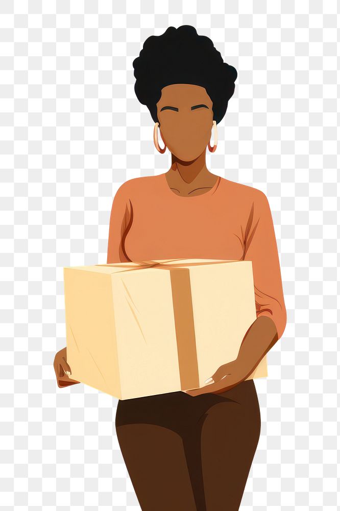 PNG African American woman holding delivery box cardboard adult delivering. AI generated Image by rawpixel.
