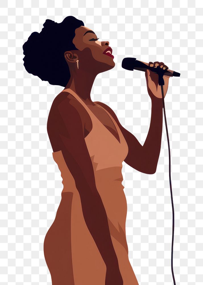 PNG African woman singing karaoke microphone entertainment performance. AI generated Image by rawpixel.