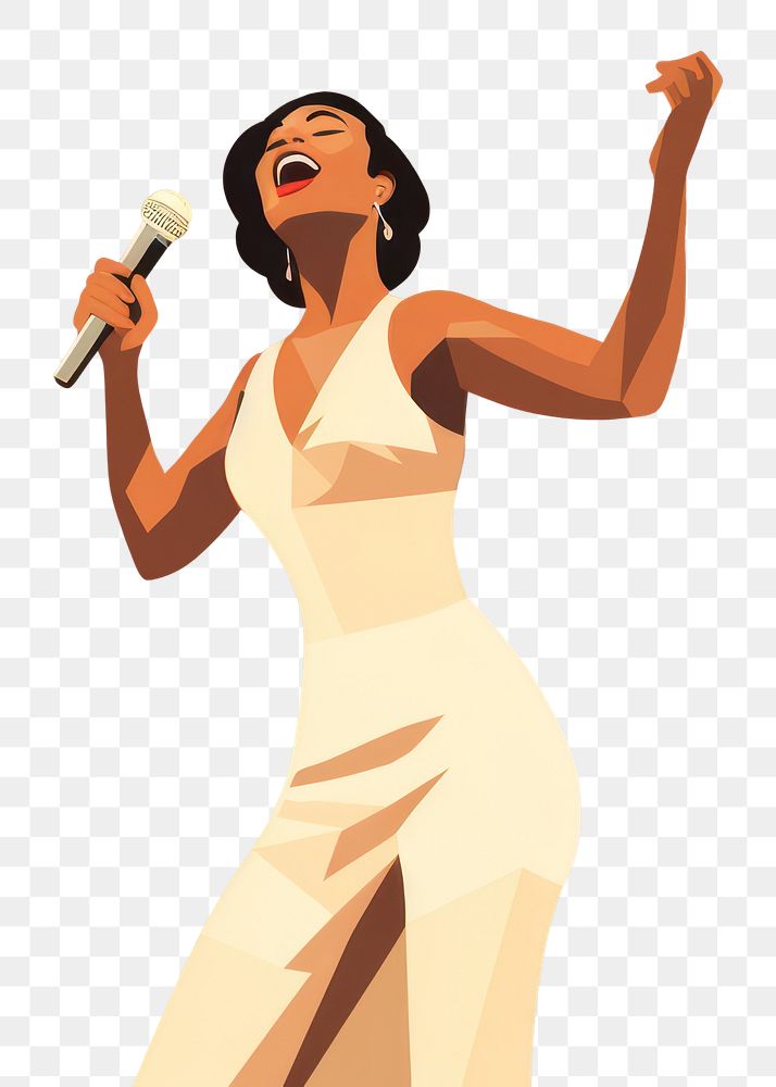 PNG African woman singing karaoke microphone cartoon adult. 