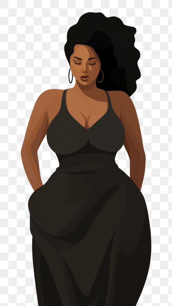 PNG Black Chubby woman dress portrait fashion. AI generated Image by rawpixel.