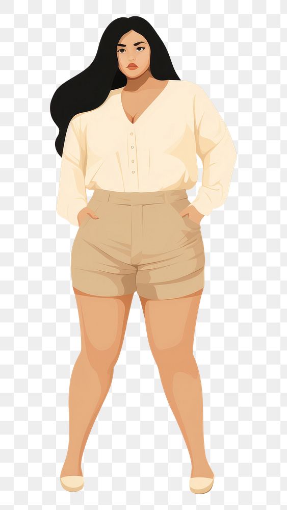 PNG Asian Chubby woman shorts adult shirt. AI generated Image by rawpixel.