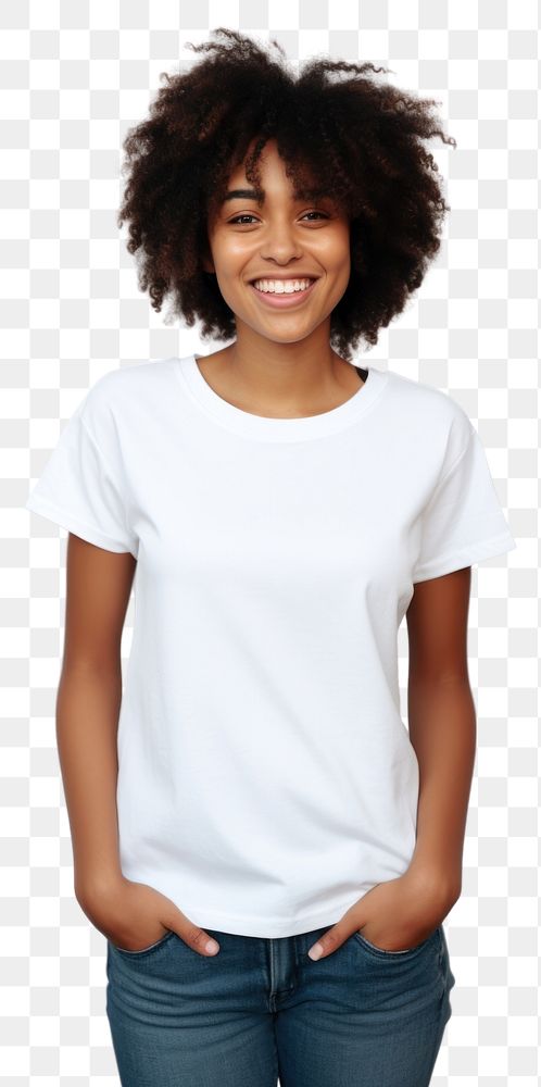 PNG Black woman standing portrait t-shirt. AI generated Image by rawpixel.
