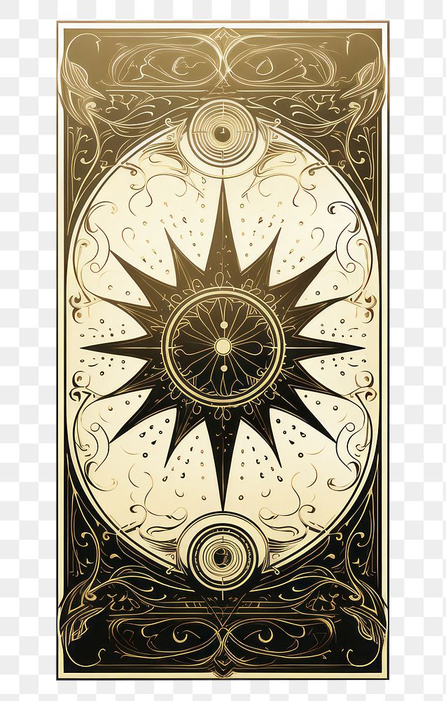 PNG Digital illustration of An individual tarot card, the sun, major arcana, black and white, Gypsy card 