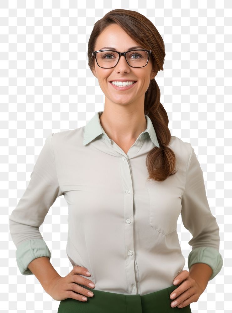 PNG  Teacher smile standing glasses. AI generated Image by rawpixel.