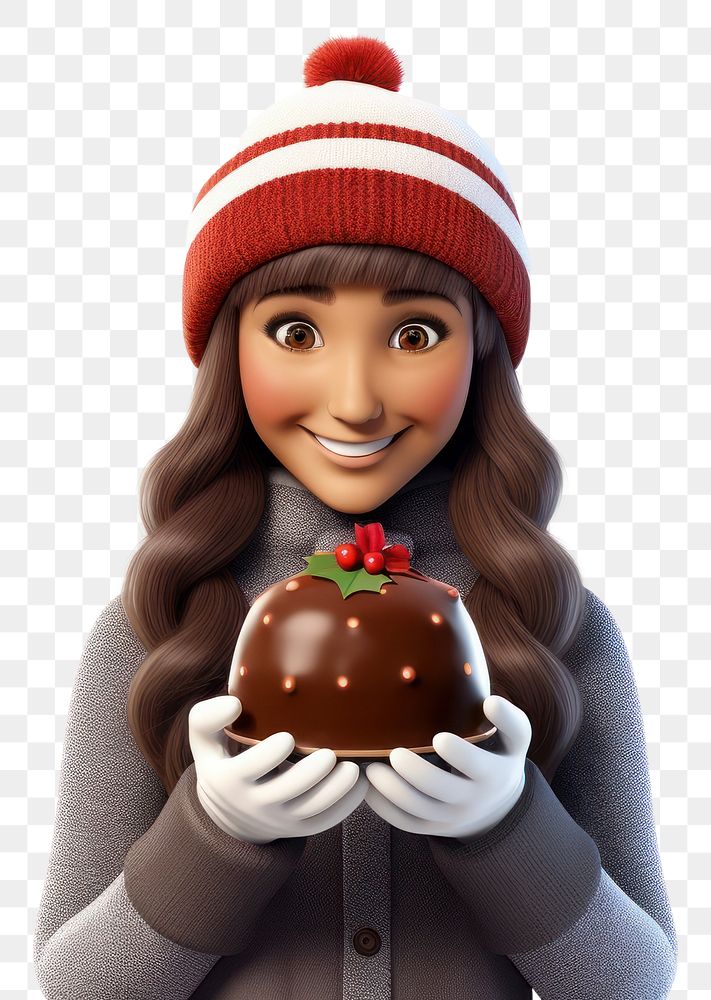 PNG Woman holding christmas pudding white background celebration happiness. 