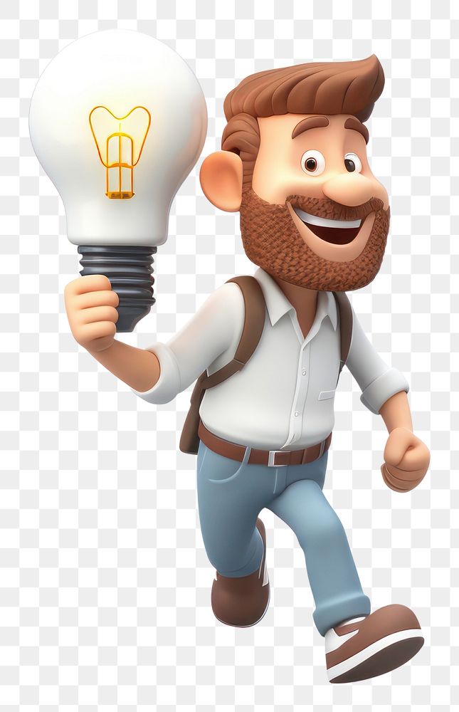 PNG Man carrying light bulb white background representation innovation. AI generated Image by rawpixel.