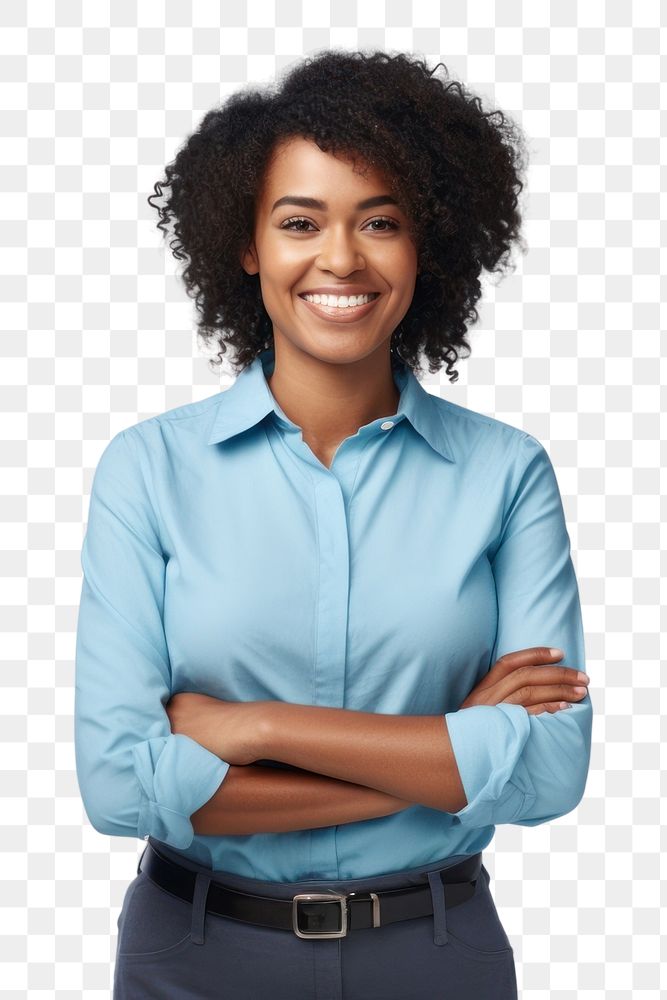 PNG African american woman standing blouse smile. AI generated Image by rawpixel.
