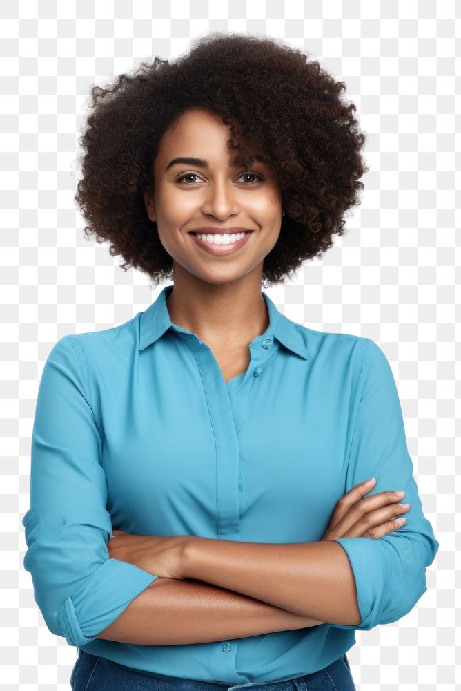 PNG Positive black woman portrait standing smile. AI generated Image by rawpixel.