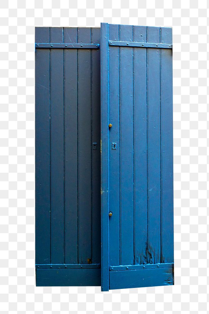 Blue wooden door png, transparent background