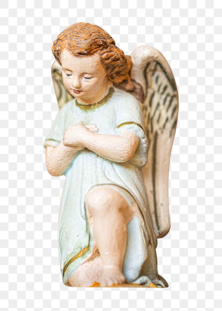 Angel praying statue png sticker, transparent background