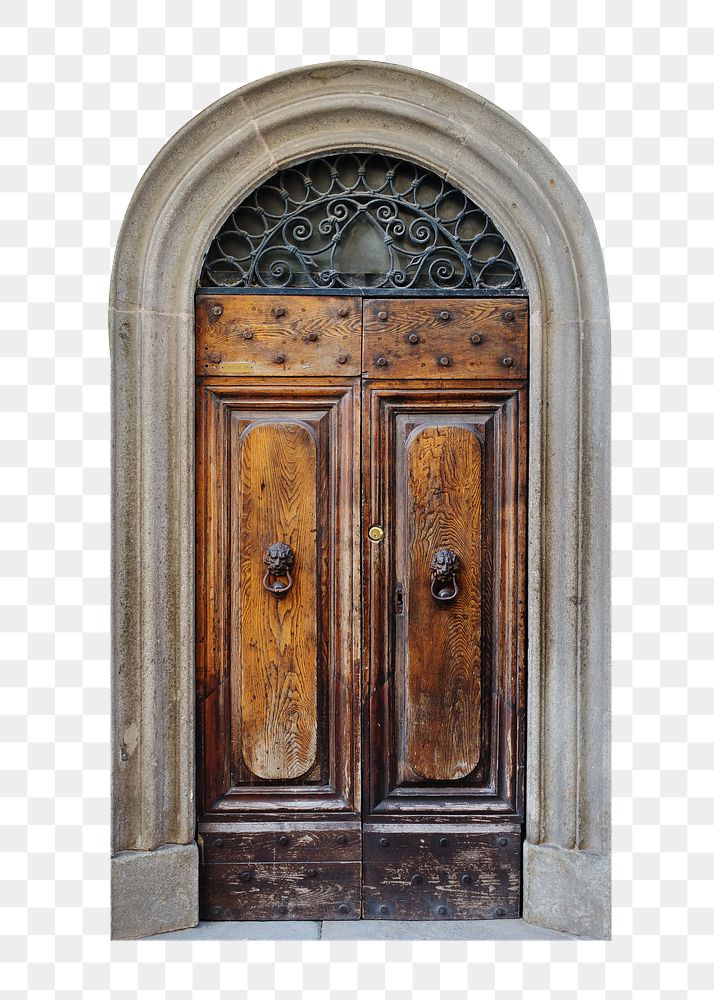 Arched wooden door, architecture. Free public domain CC0 photo. png sticker, architecture on transparent background