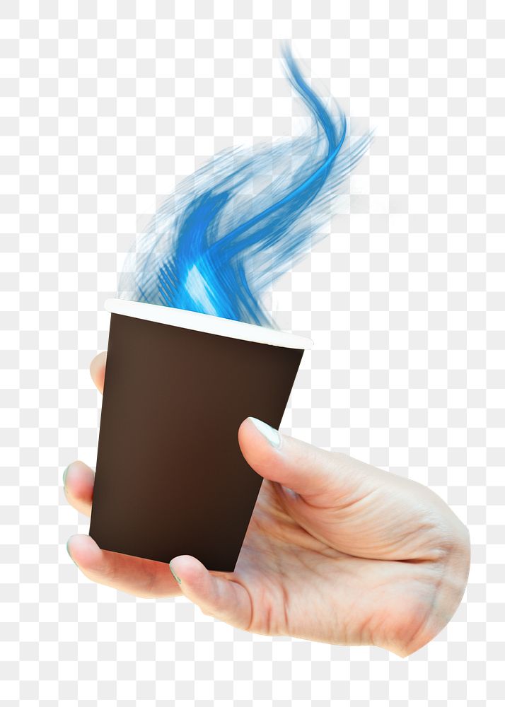 Hand holding coffee cup png, transparent background