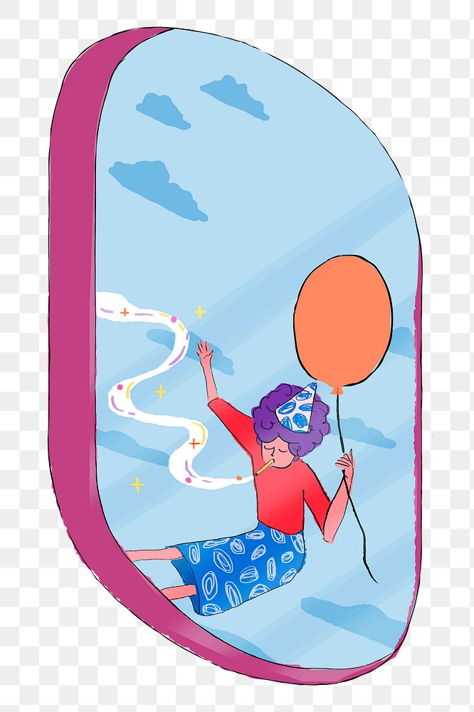 Floating party woman png sticker illustration, transparent background