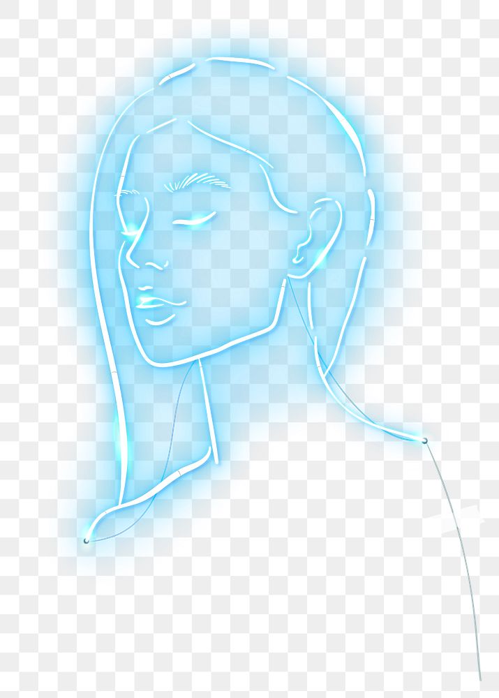 Aesthetic woman png portrait, neon glow illustration, transparent background