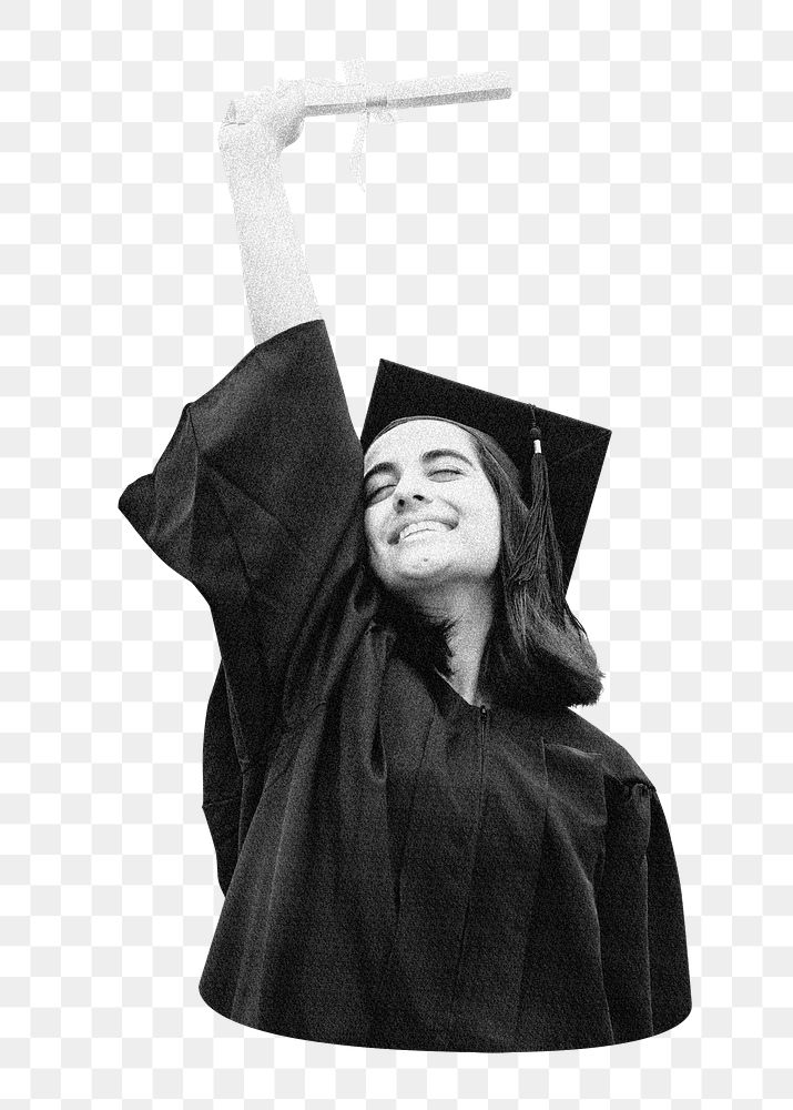 Happy graduate png holding paper scroll, transparent background