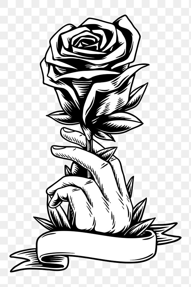 Hand holding rose png element, transparent background