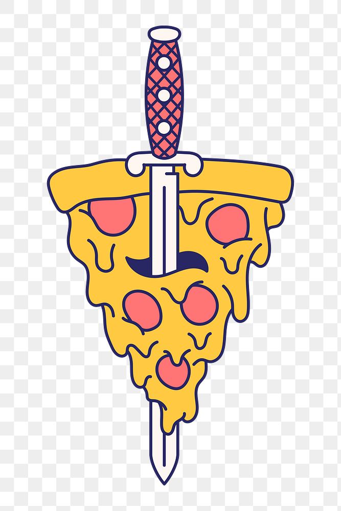 Sword through pizza png, food illustration, transparent background
