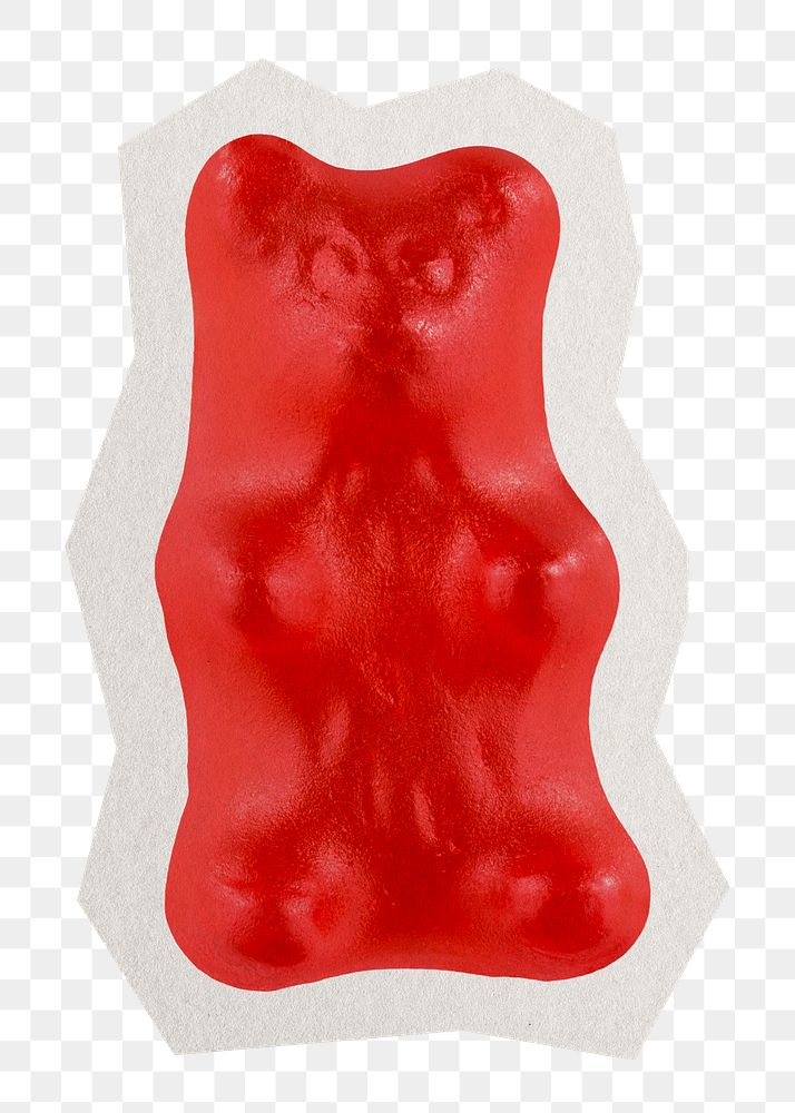 Red gummy bear png candy sticker, paper cut on transparent background