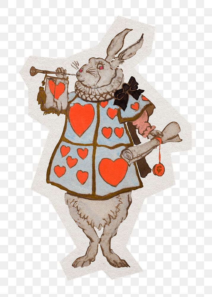 White Rabbit png sticker, illustration by William Penhallow Henderson on transparent background, remixed by rawpixel.